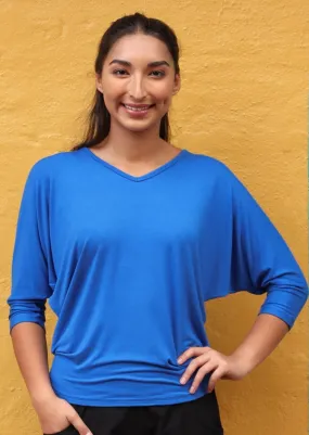 3/4 Sleeve V-neck Batwing Top Electric Blue backpack Conditioner
