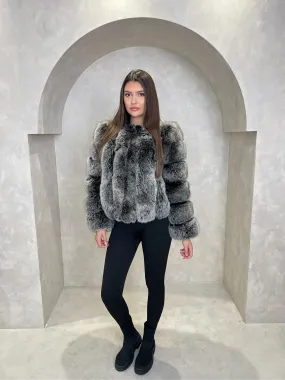 Hidden Storage Compartment Two Tone Luxury Fur Vertical Pelt Coat