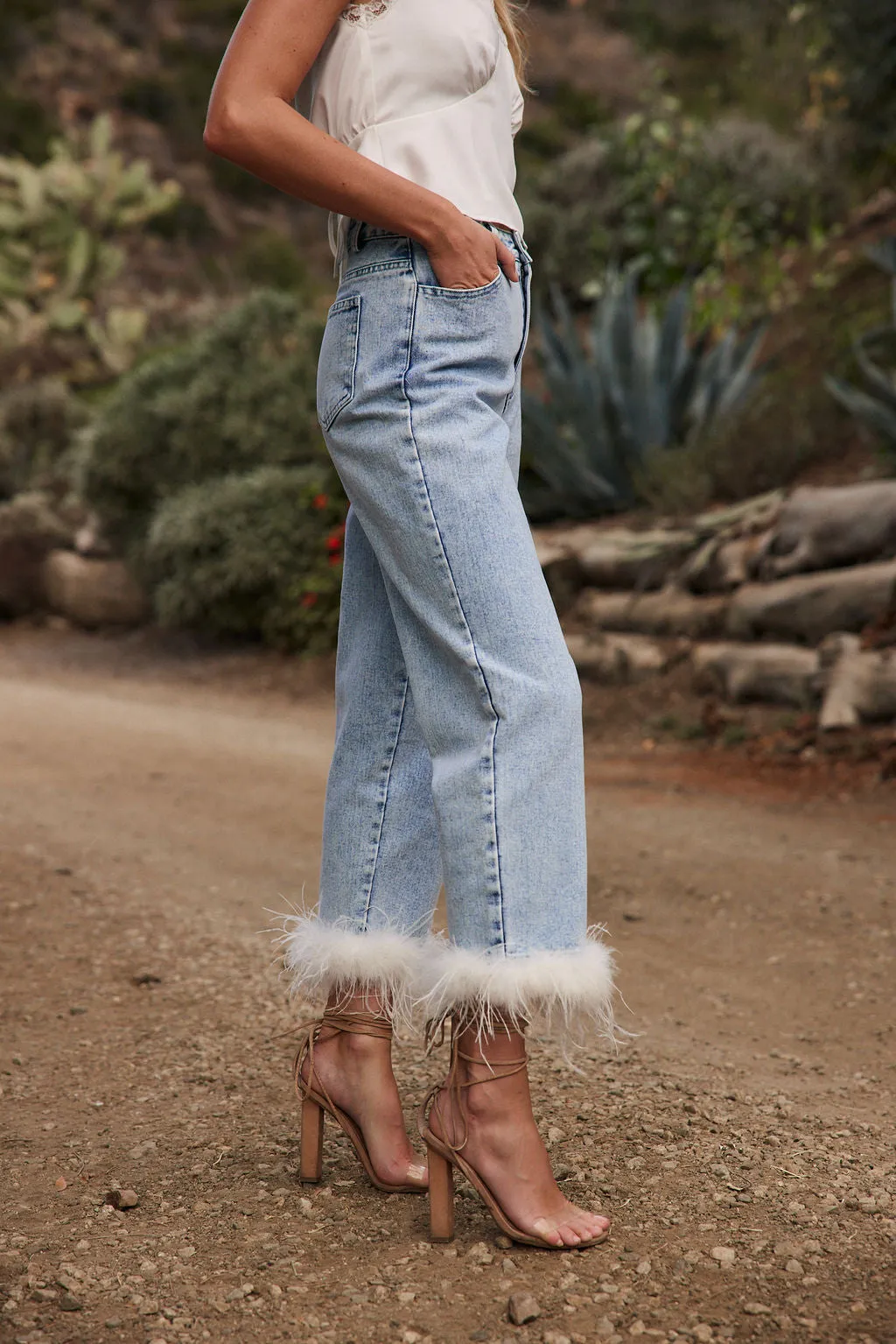 Addison Faux Feather Trim Jeans HeatRegulating