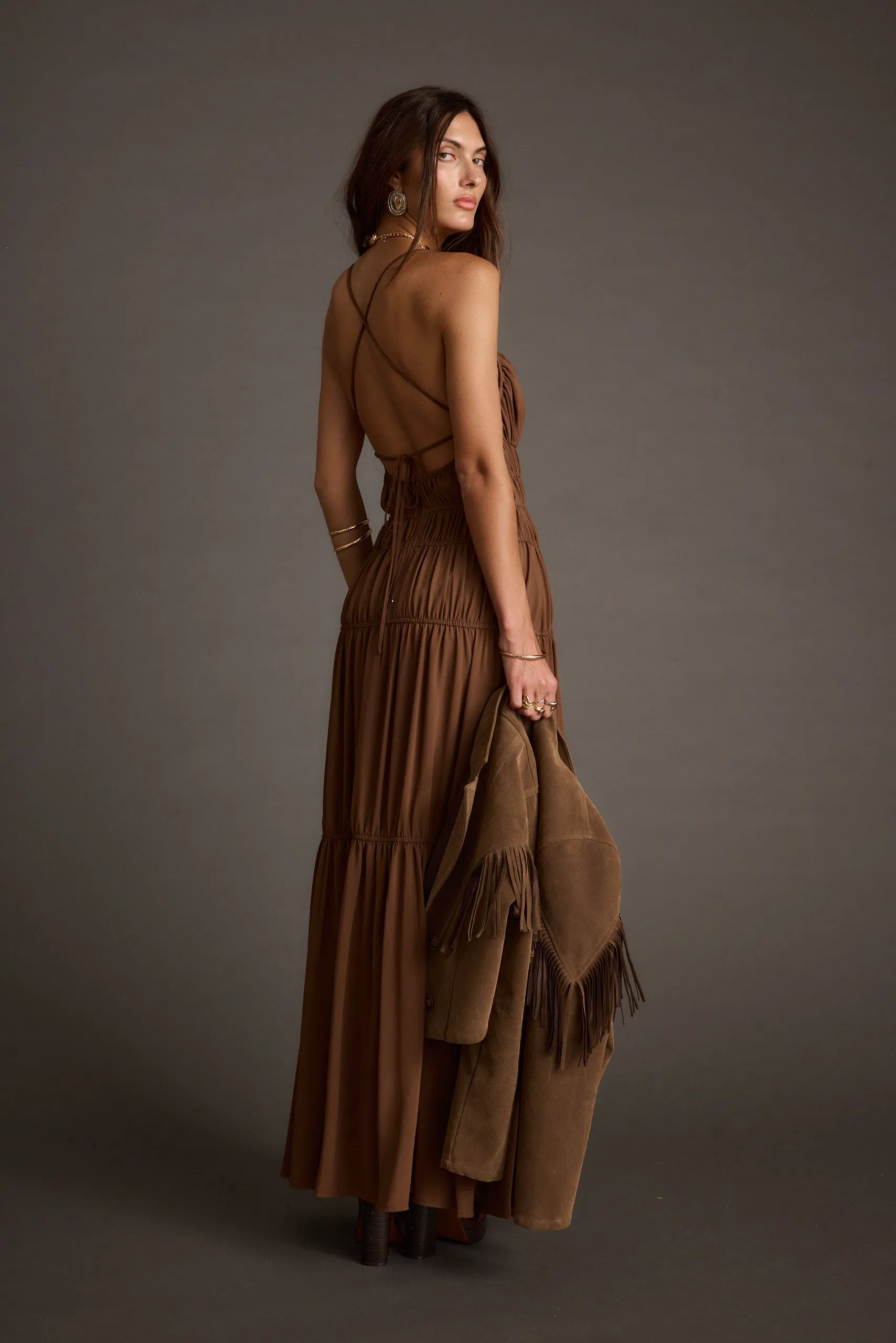 Adelina Mocha Maxi Dress Warranty-Included