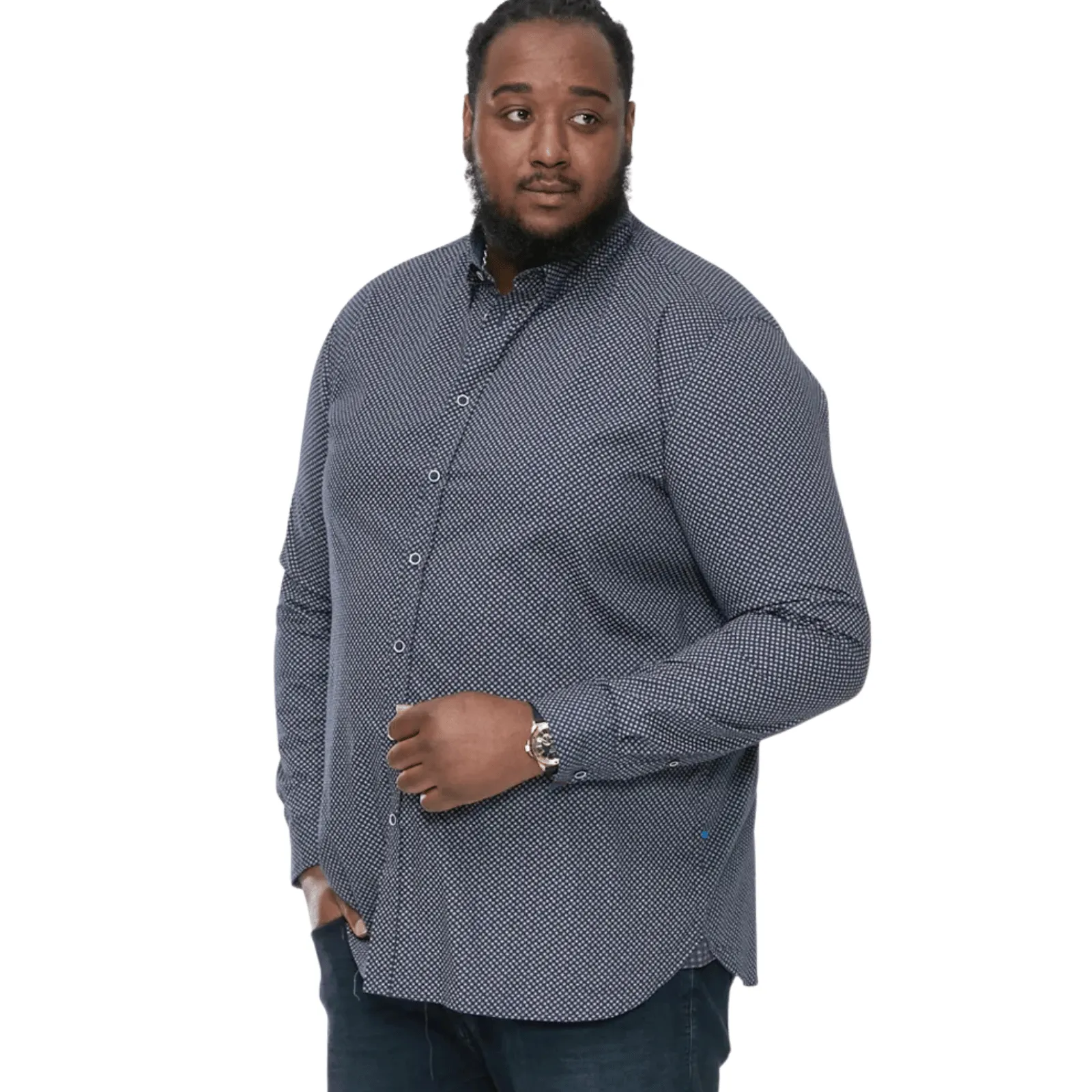 Sophisticated Style Breathable Cotton D555 Mens Morgan Big & Tall Micro All Over Print Long Sleeve Shirt