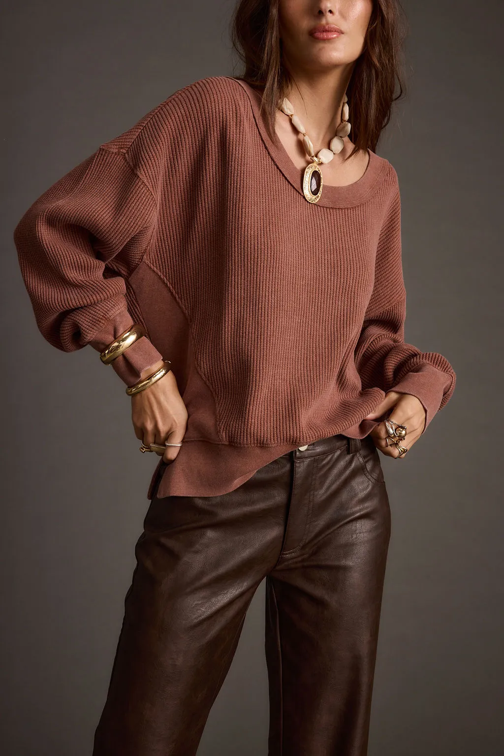 Pillow Spandex Not Your Ex's Rust Waffle Knit Top