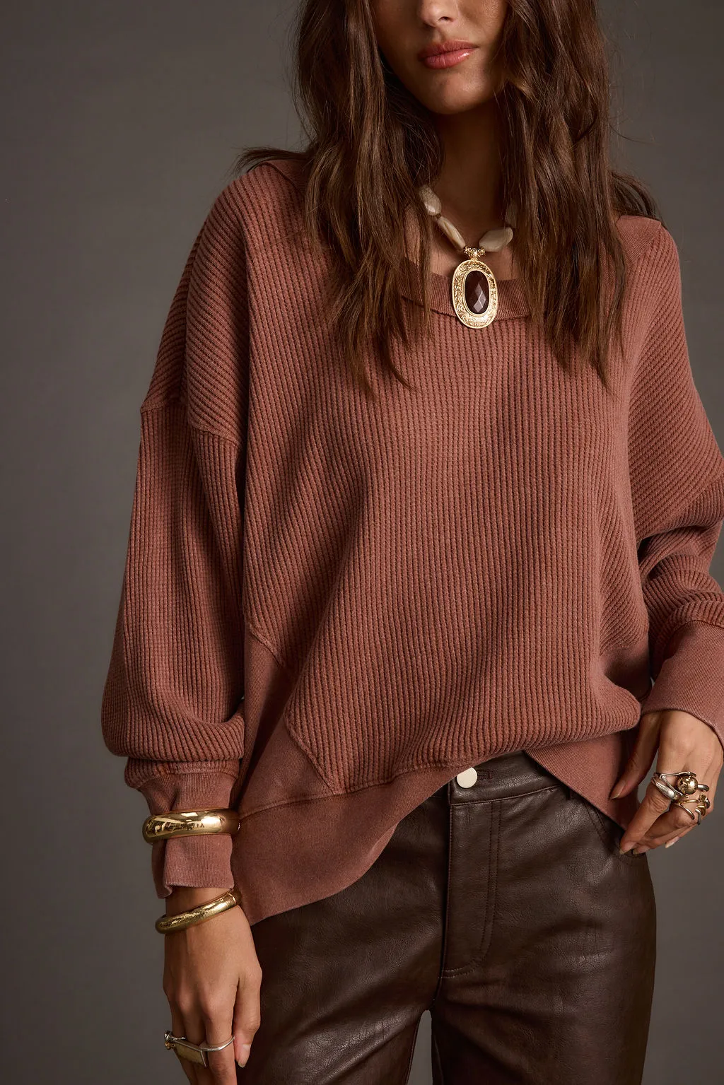 Not Your Ex's Rust Waffle Knit Top Customizable