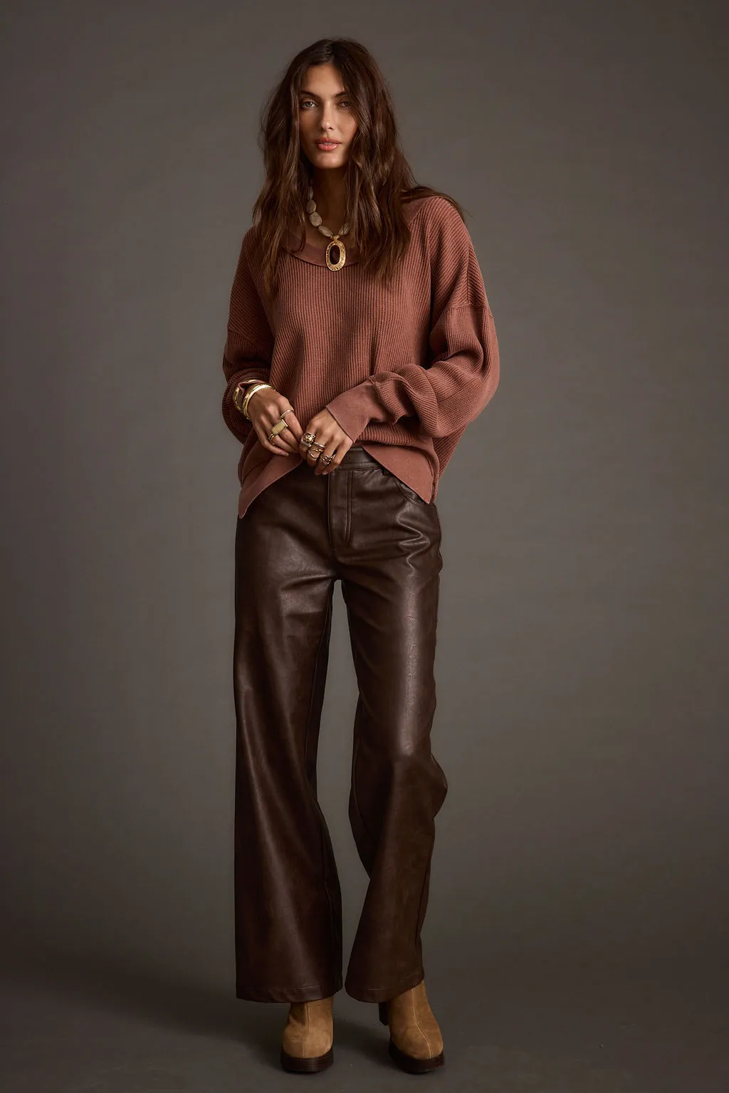 Model Duvet Not Your Ex's Rust Waffle Knit Top