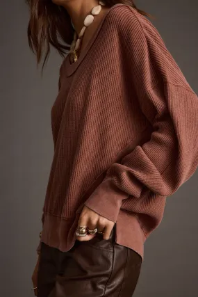 Not Your Ex's Rust Waffle Knit Top Layer polka dotted