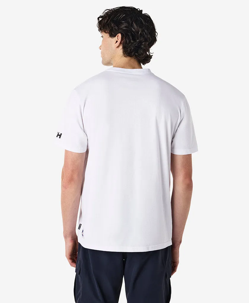 Roll Up Sleeve Design Flatlock Stitching Technique RSHYR TEAM T-SHIRT, White
