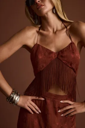 Tamsin Terracotta Jacquard Fringe Crop Top All-Purpose