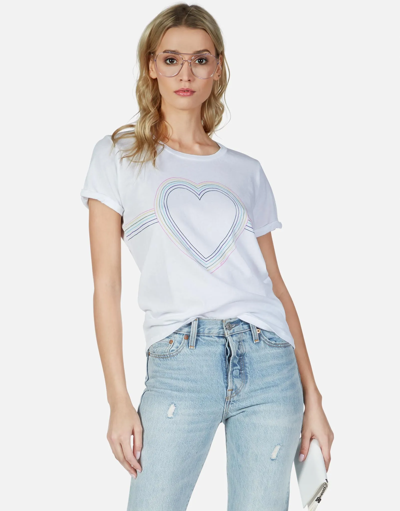Chilly Comfort Casual Statement Edda Rainbow Heart Outline