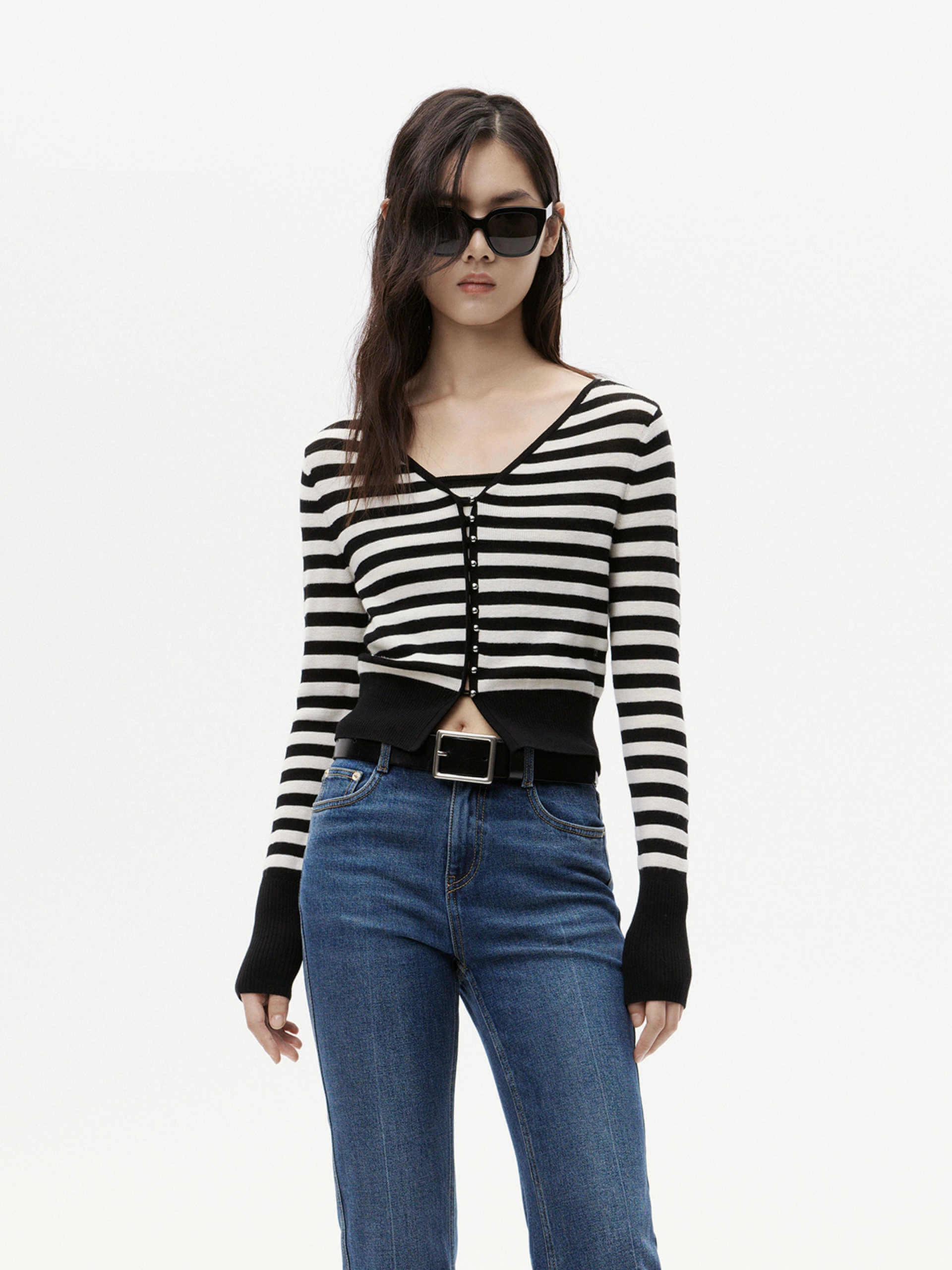 Striped Knitted Cardigan Set Day Wear