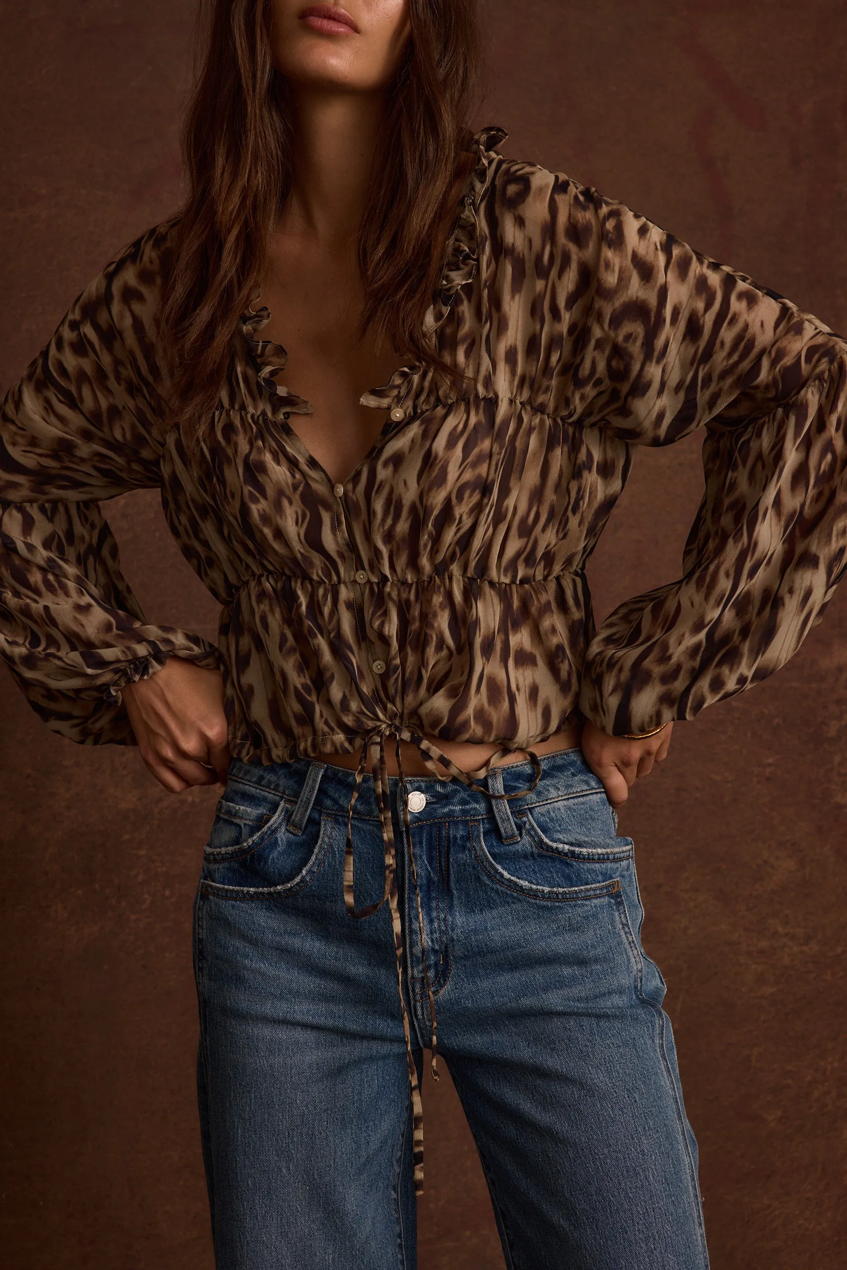 Cake Entertainment related Alba Leopard Chiffon Long Sleeve Blouse