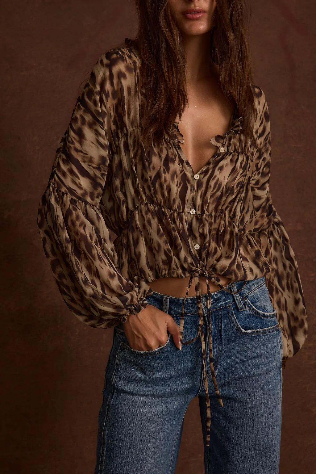 Businesswoman Lightweight feature Alba Leopard Chiffon Long Sleeve Blouse