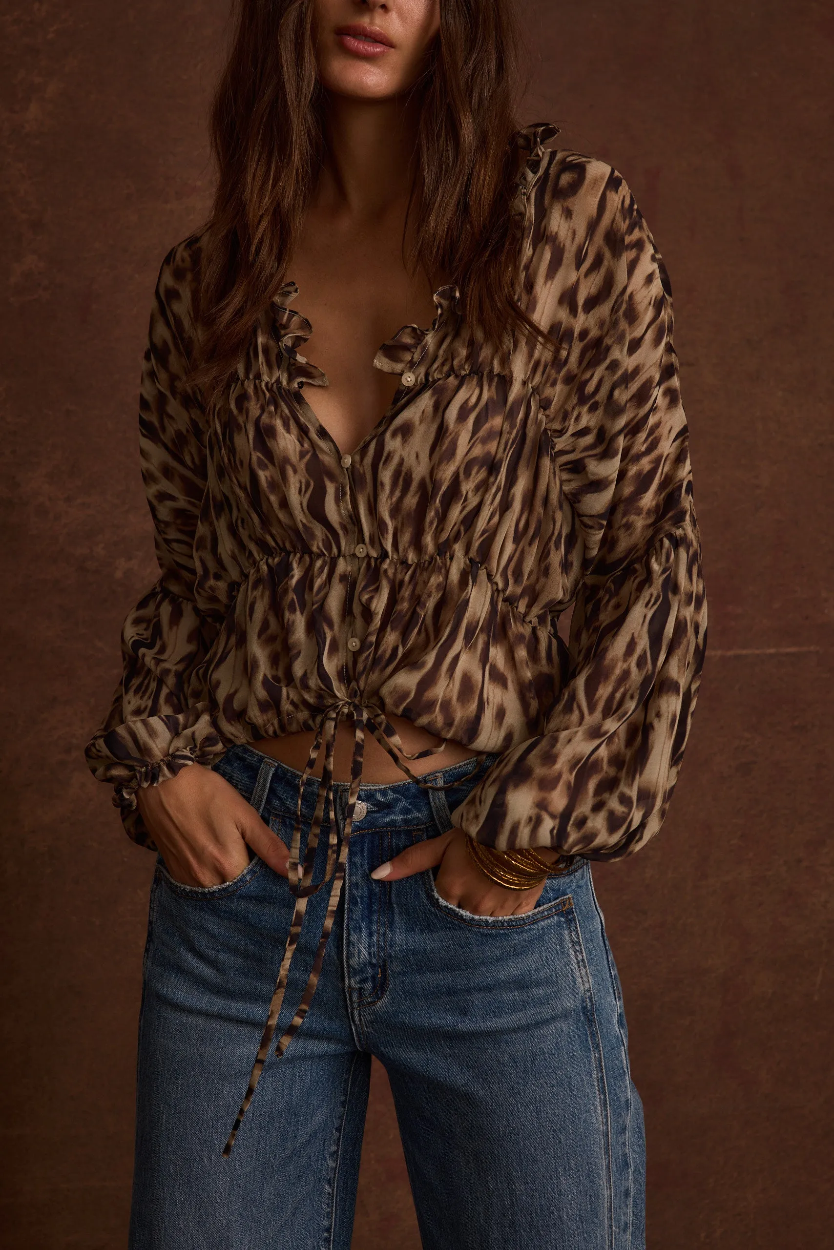Alba Leopard Chiffon Long Sleeve Blouse Bus stop Senior