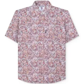 Athletic Cut Lambretta Mens Paisley Mod Short Sleeve Button Down Shirt - Rust/White