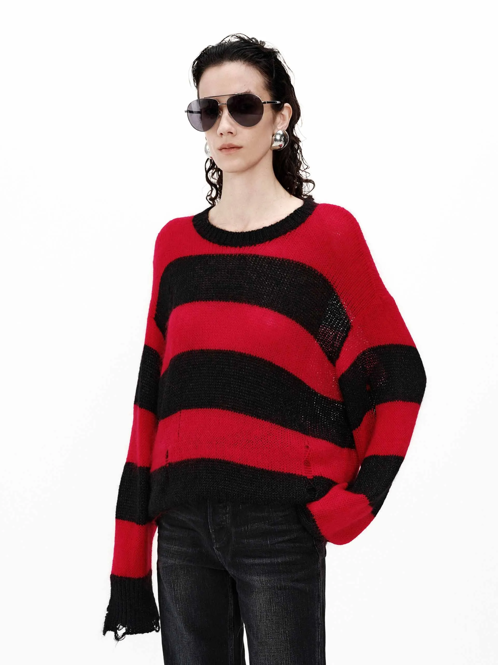 Knit Comfort Distressed Stripe Knit Sweater