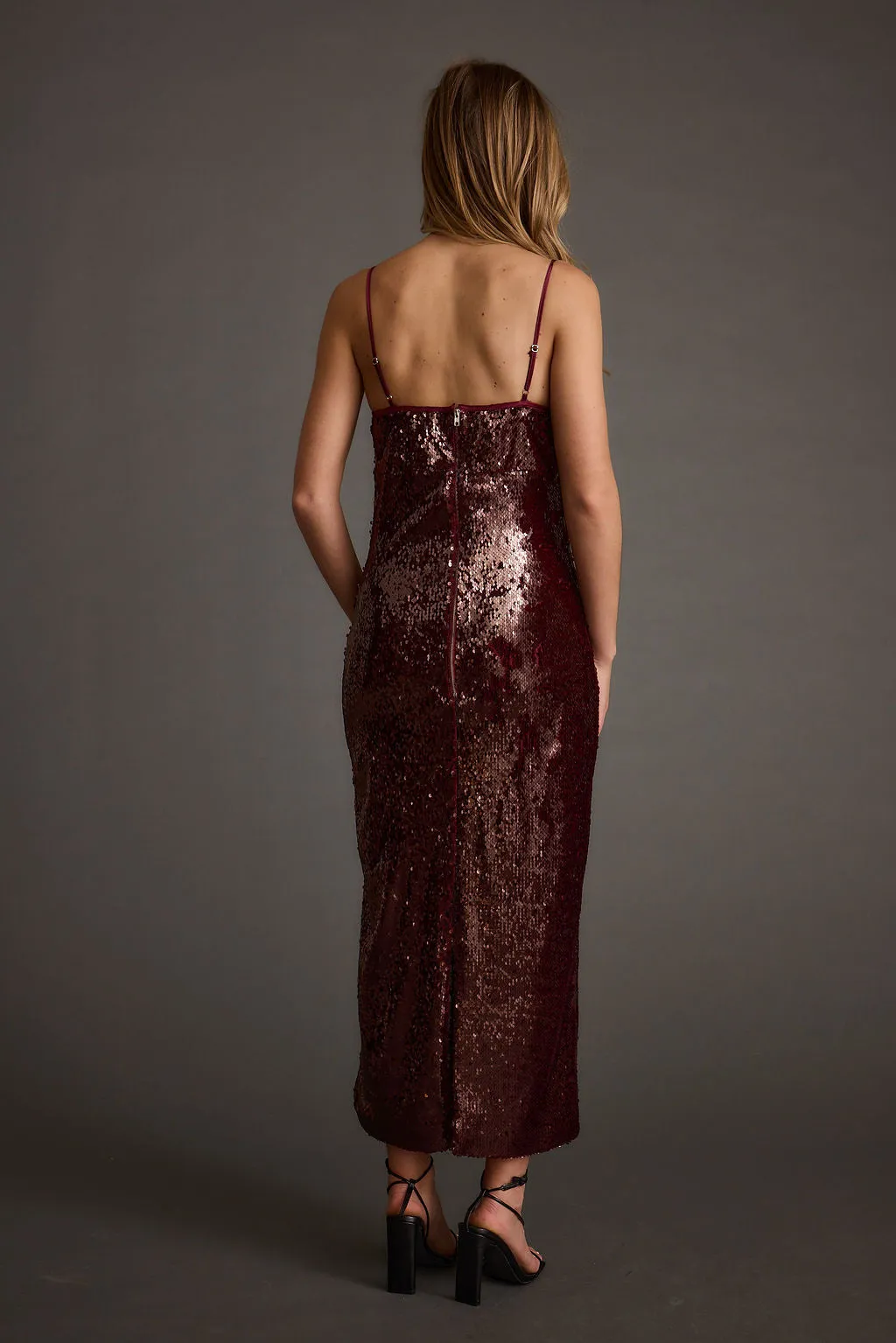 Soft Appeal confident look All For You Merlot Sequin Rosette Midi Dress