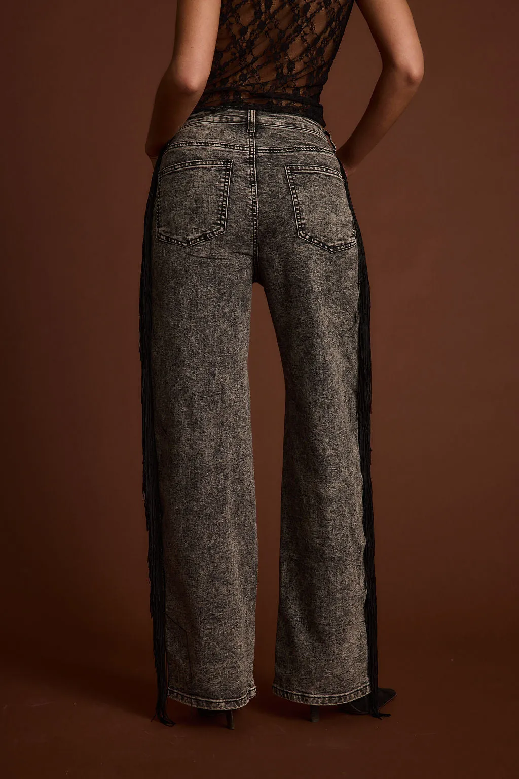 True Comfort Go Out Style Colt Washed Black Fringe Denim Pants