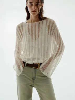 Knit Essentials Relaxed Neckline Open Knit Linen Sweater