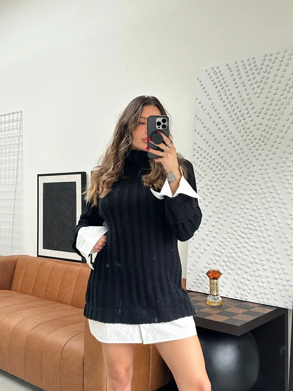 Allison Black Long Sleeve Knit Mini Dress Abrasion resistant
