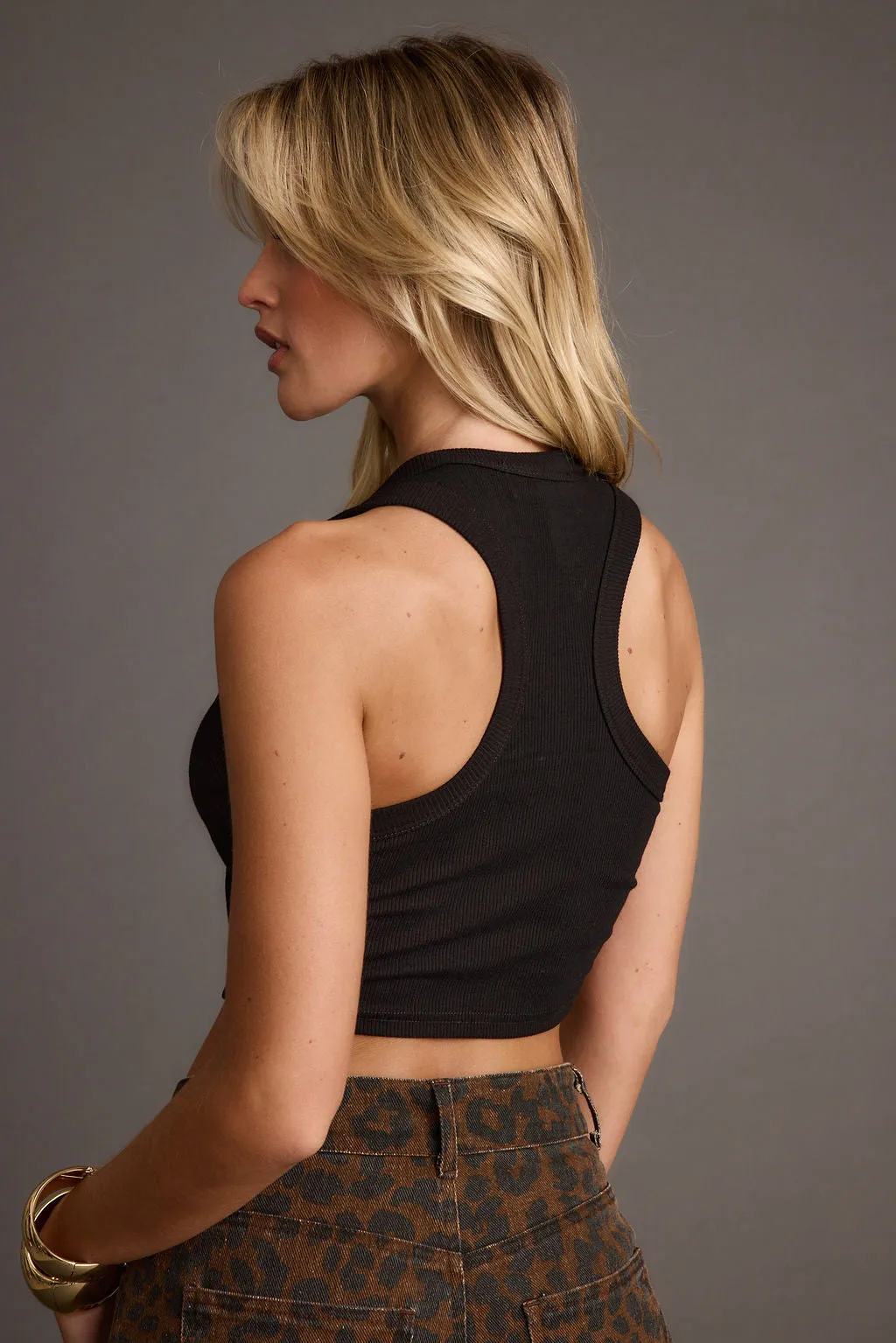 RibbedTrims Althea Black Scoop Neck Crop Top