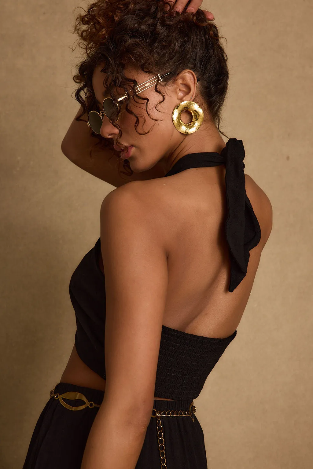 Amalfi Black Linen Halter Top Eco Friendly Material Flatlock stitching