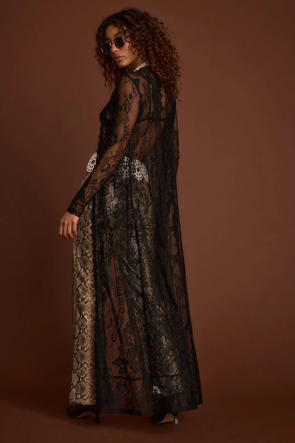 Ambrose Black Lace Kimono Zip - up Swimsuit