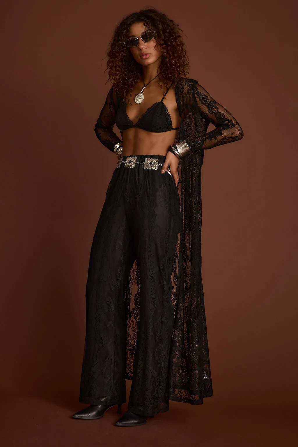 Lightweight feature Ambrose Black Lace Kimono