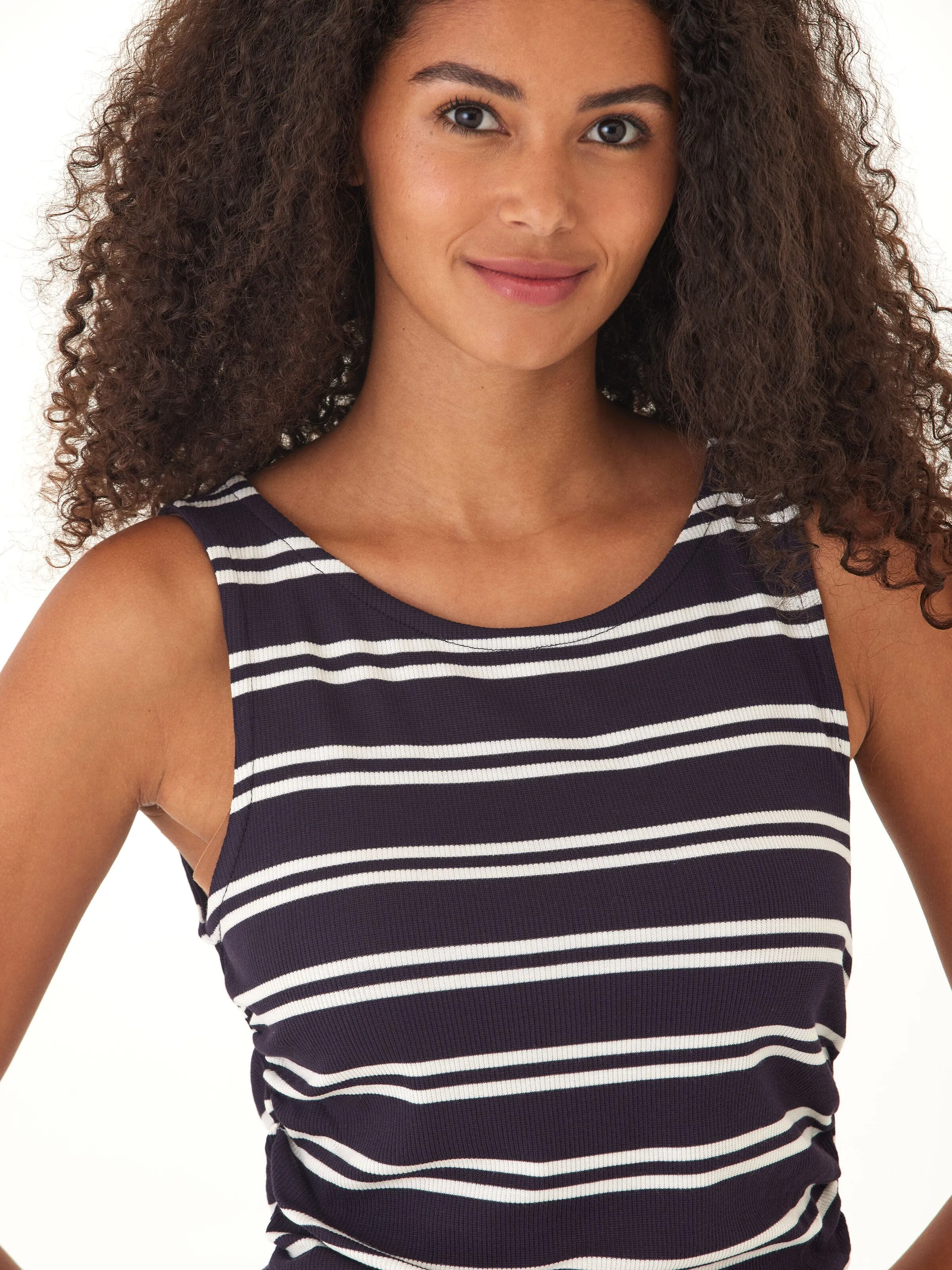 Silk Annie Barbados Stripe Feather Rib Boatneck Tank