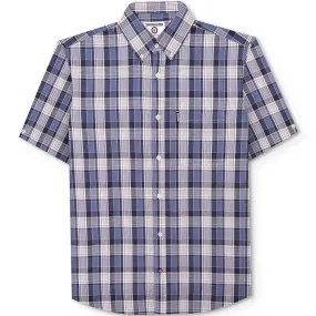 Lambretta Mens Short Sleeve Cotton Check Button Down Collar Shirt - Navy/White Weekend Style Button front
