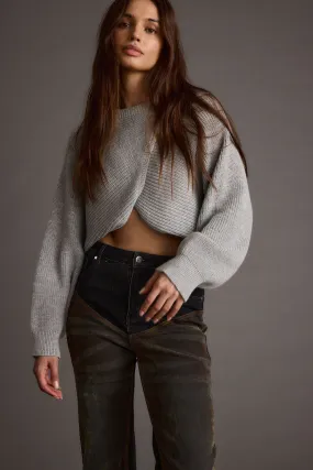 Desert related Adult Size Rue Grey Criss Cross Cropped Sweater