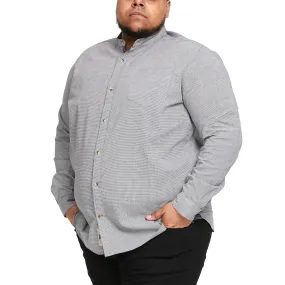 D555 Mens Jerry Big & Tall Long Sleeve Button Down Grandad Shirt - Grey Comfortable Fabric Denim Blend