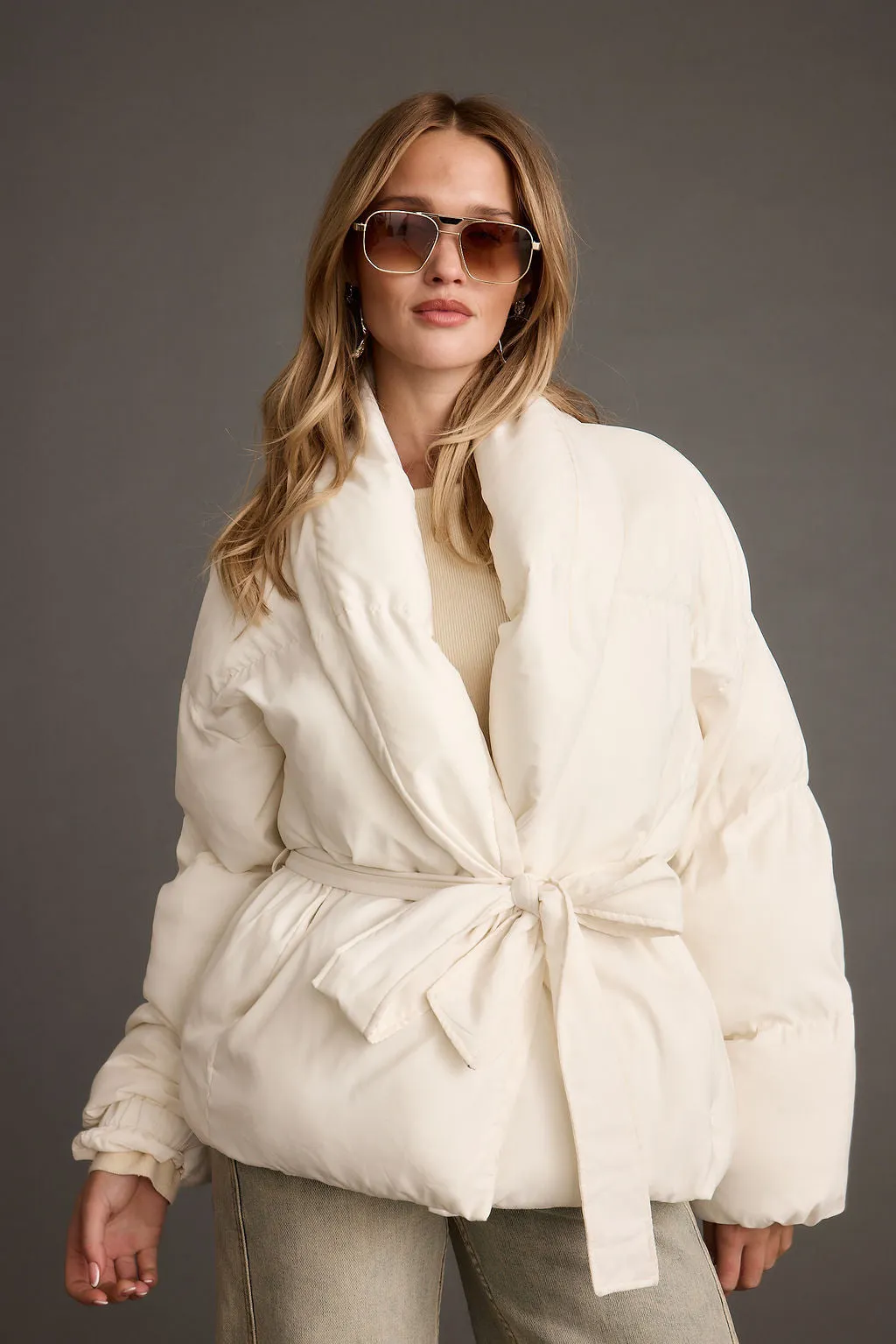 boots Maverick White Belted Puffer Coat