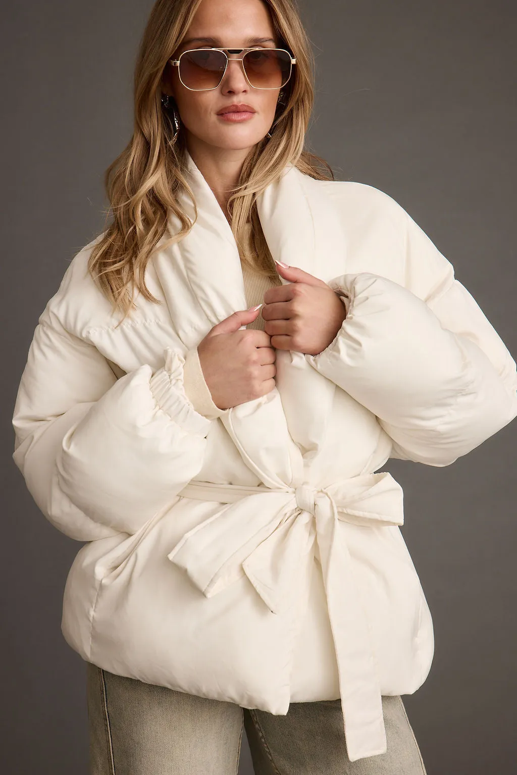 Pasta Maverick White Belted Puffer Coat