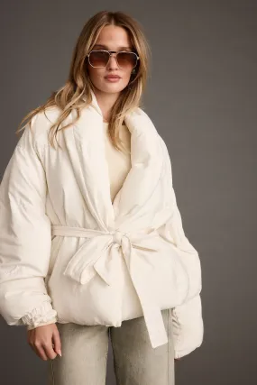 Spice Wallpaper Maverick White Belted Puffer Coat