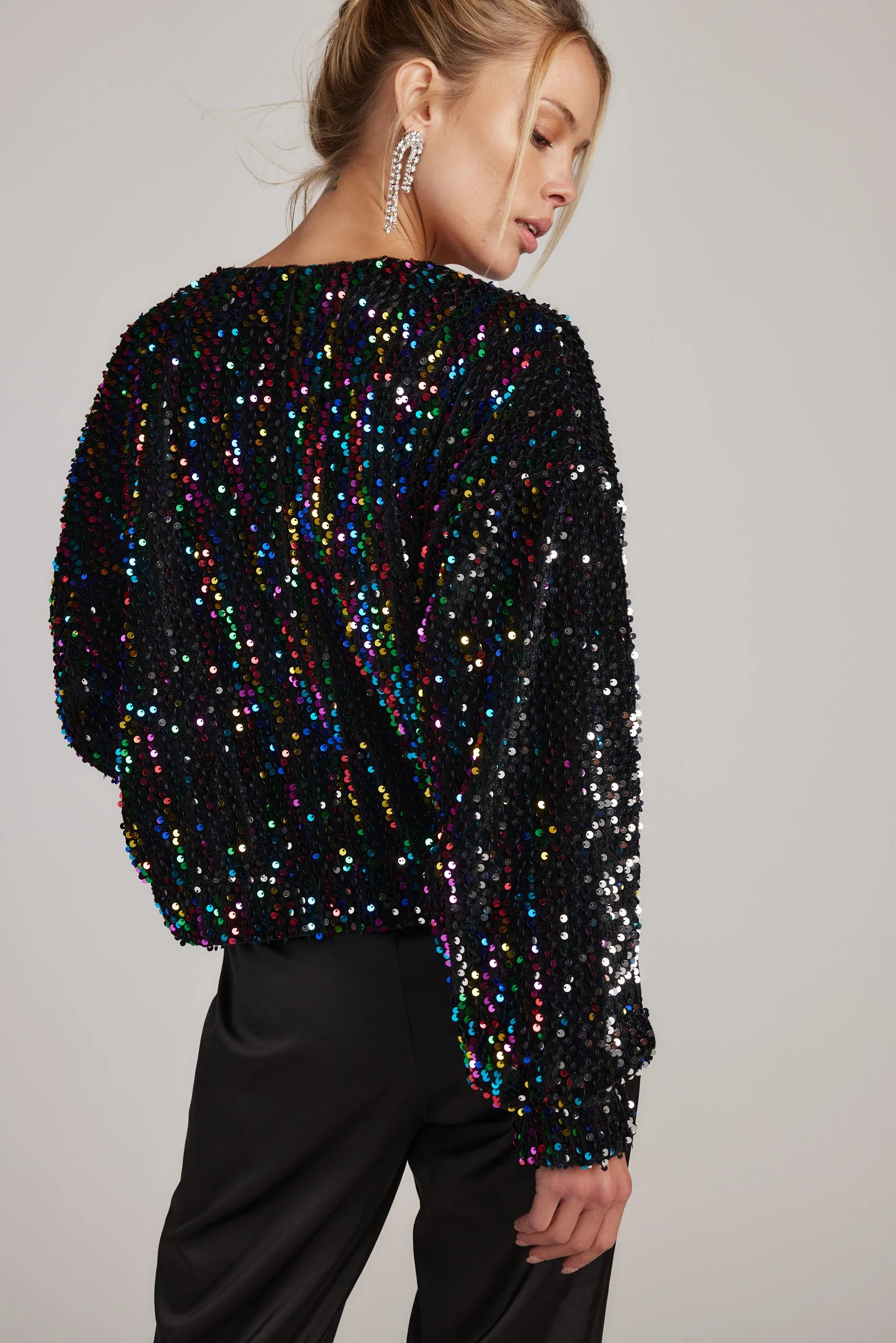 Refined Casual Ozzy Multi Sequin Zip Up Jacket