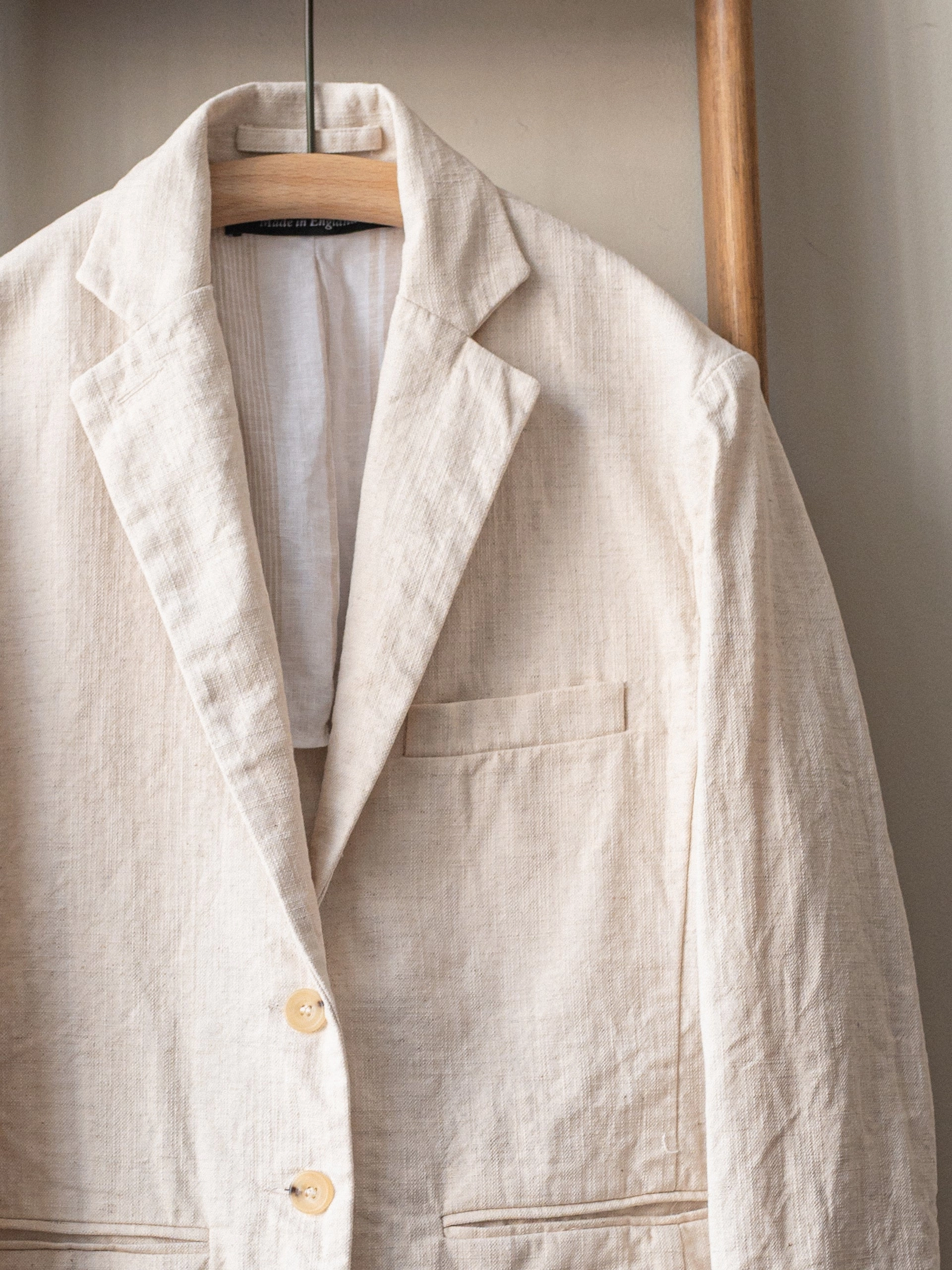 Cotton Linen Mix Blazer / Ecru Anti Slip Shoulder Pads