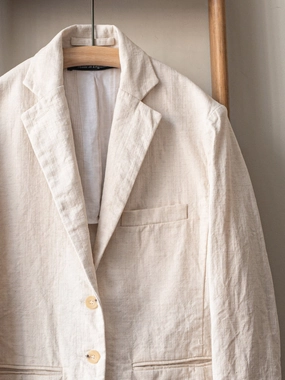 All Day Wear Thermal Regulating Hoodie Cotton Linen Mix Blazer / Ecru