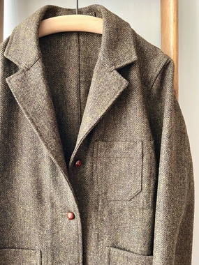 NonIrritatingLining Herringbone Cheviot Tweed Jacket / Khaki Herringbone