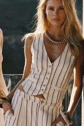 Diane White Striped Vest YarnDyedQuality