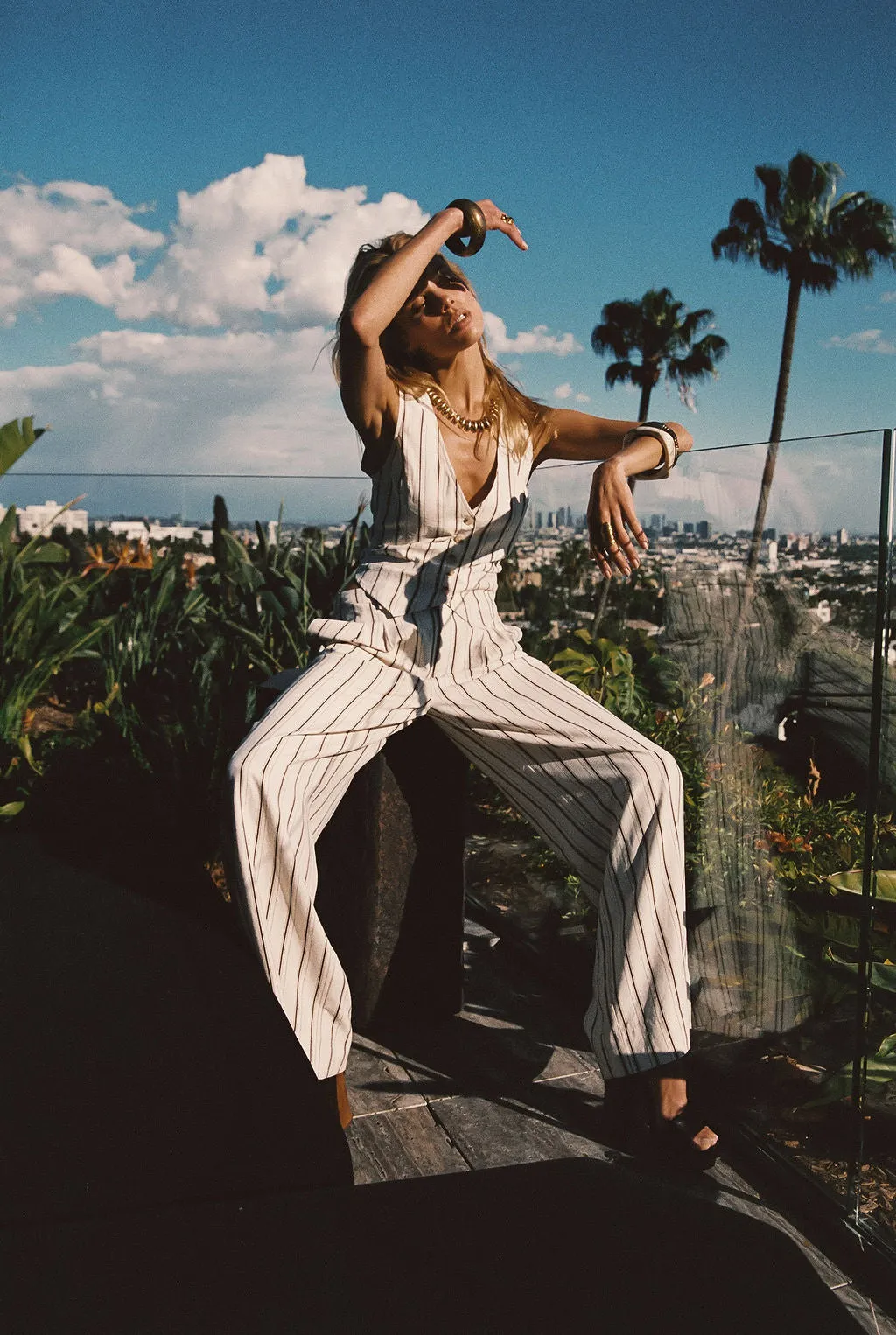Diane White Striped Vest Soft Hoodie Lightweight Weave Material
