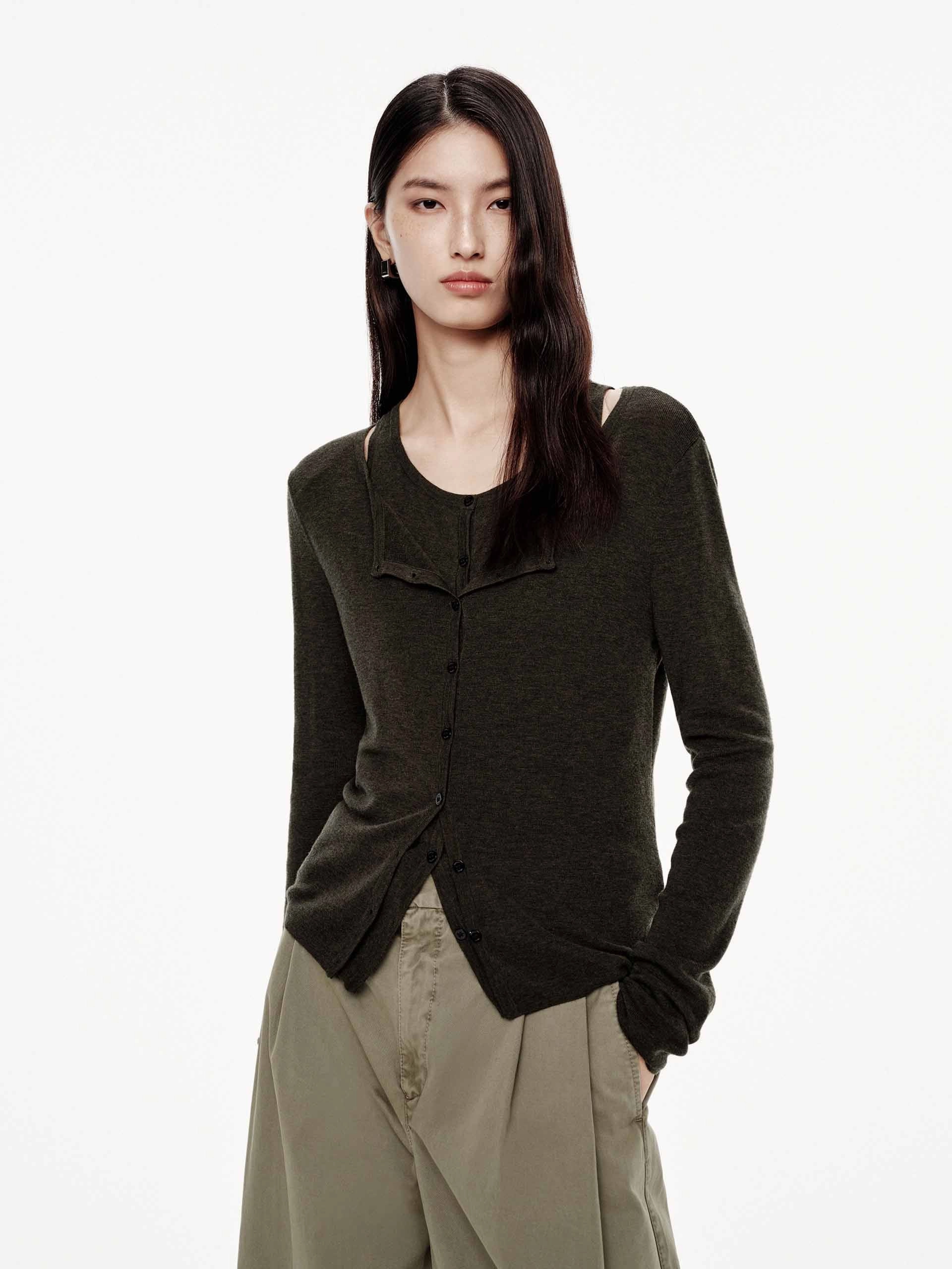 Street Ease Lightweight Weave Two-piece Set Wool Cardigan