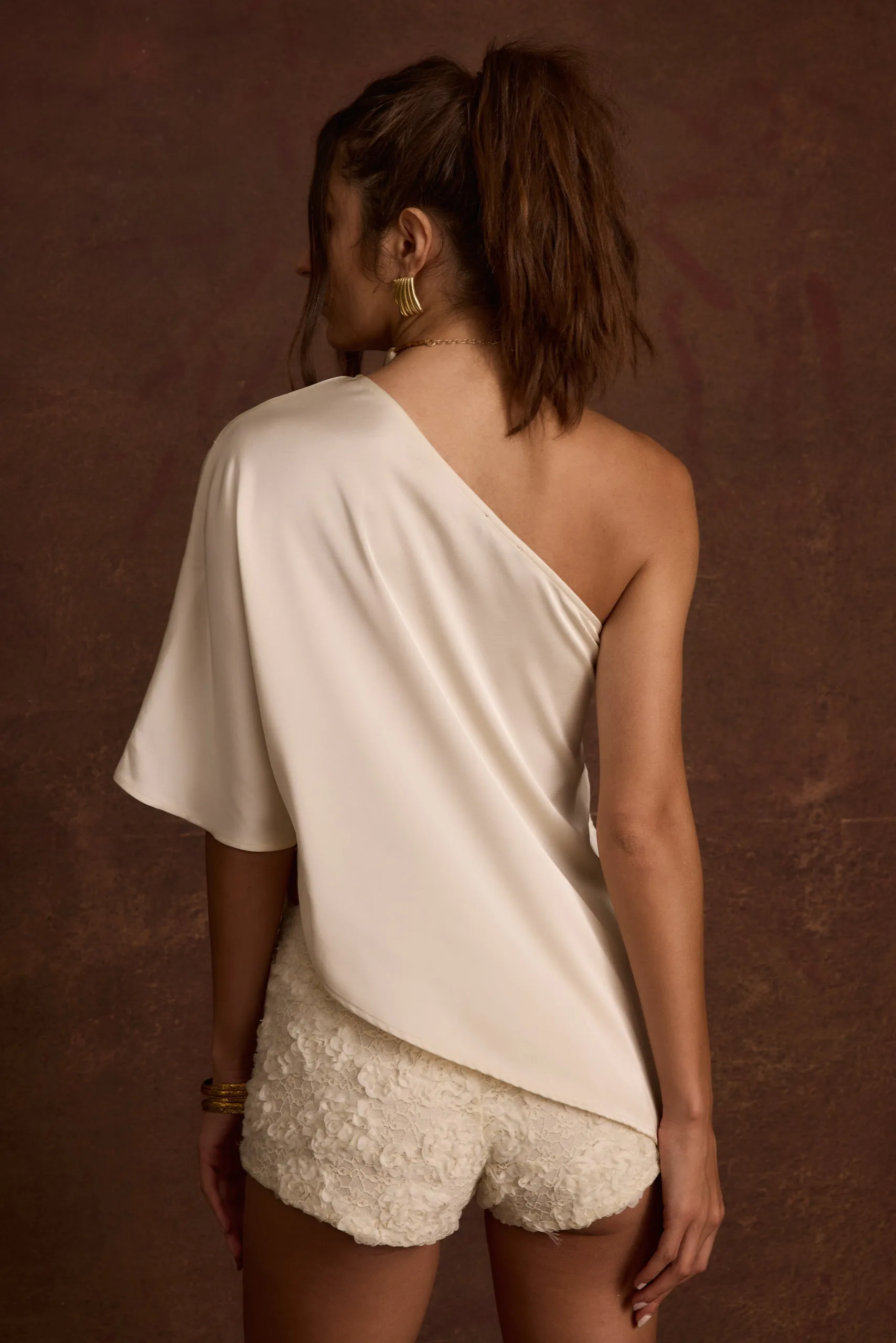 Anya Ivory One Shoulder Top Soft Hoodie