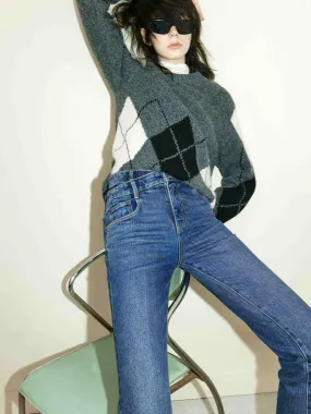Sleek Comfort Casual Layers Argyle Check Knitted Sweater