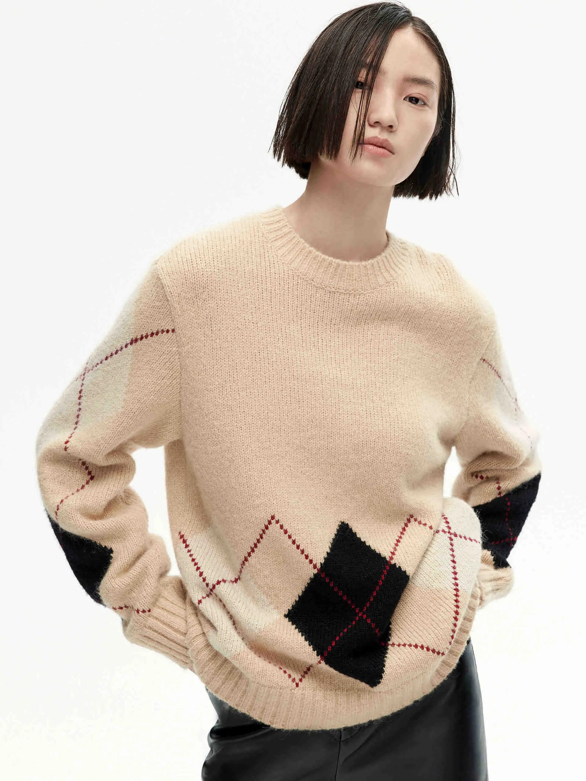 Simple Look Winter Must-Have Argyle Check Knitted Sweater