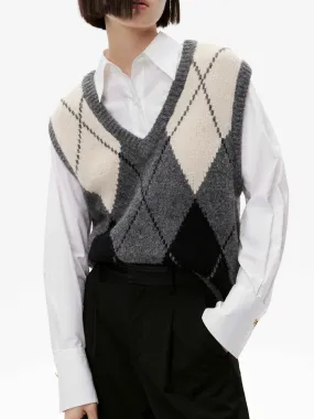 Elastic waist Snuggle Wear Argyle Check Knitted Vest