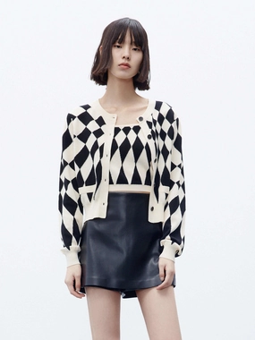 Argyle Check Cardigan with Vest Mild Weather WrinkleResistant