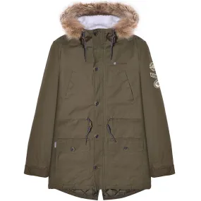 Anti Pilling Fabric Lambretta Sherpa Lined Faux Fur Hooded Parka Jacket - Khaki