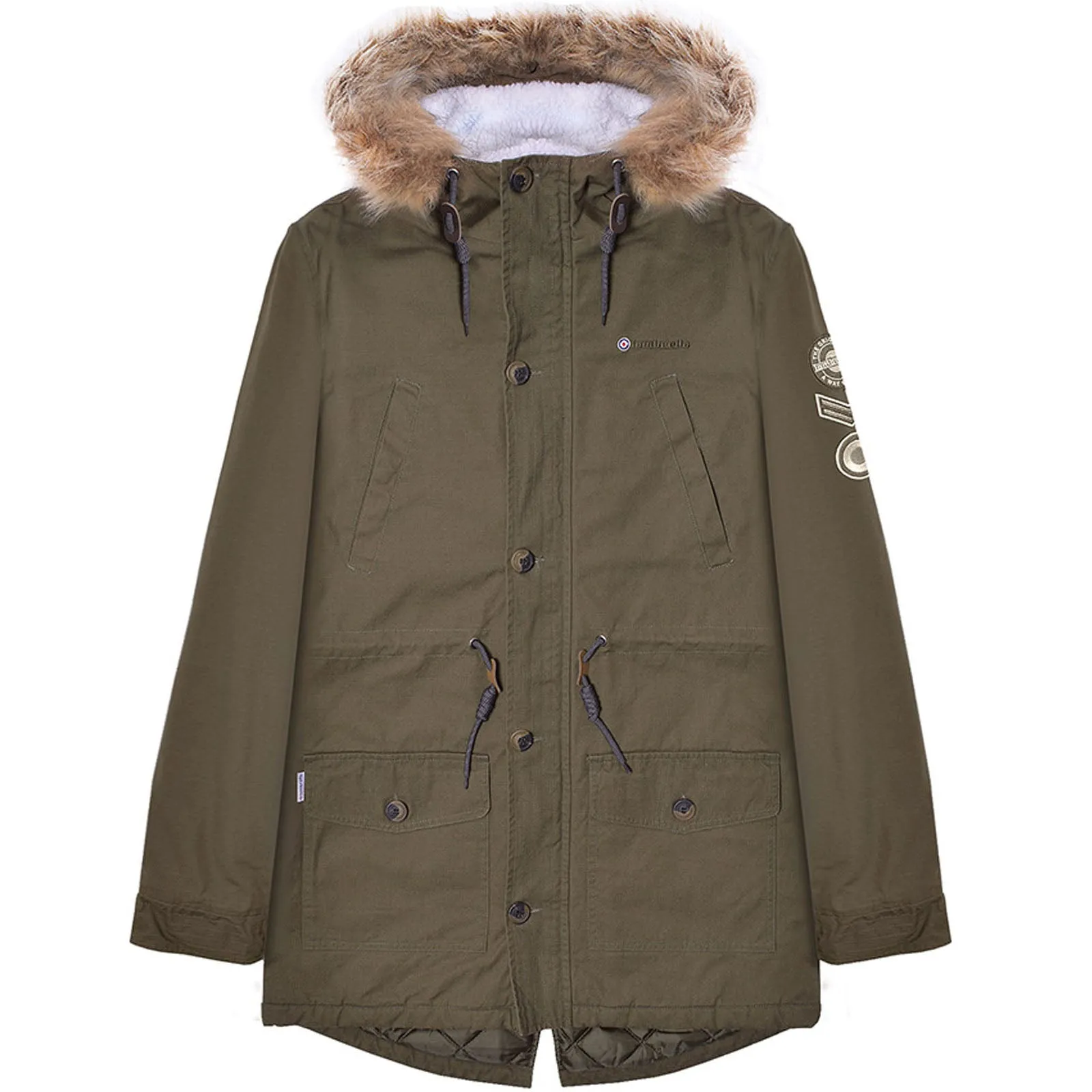 Anti Pilling Fabric Lambretta Sherpa Lined Faux Fur Hooded Parka Jacket - Khaki