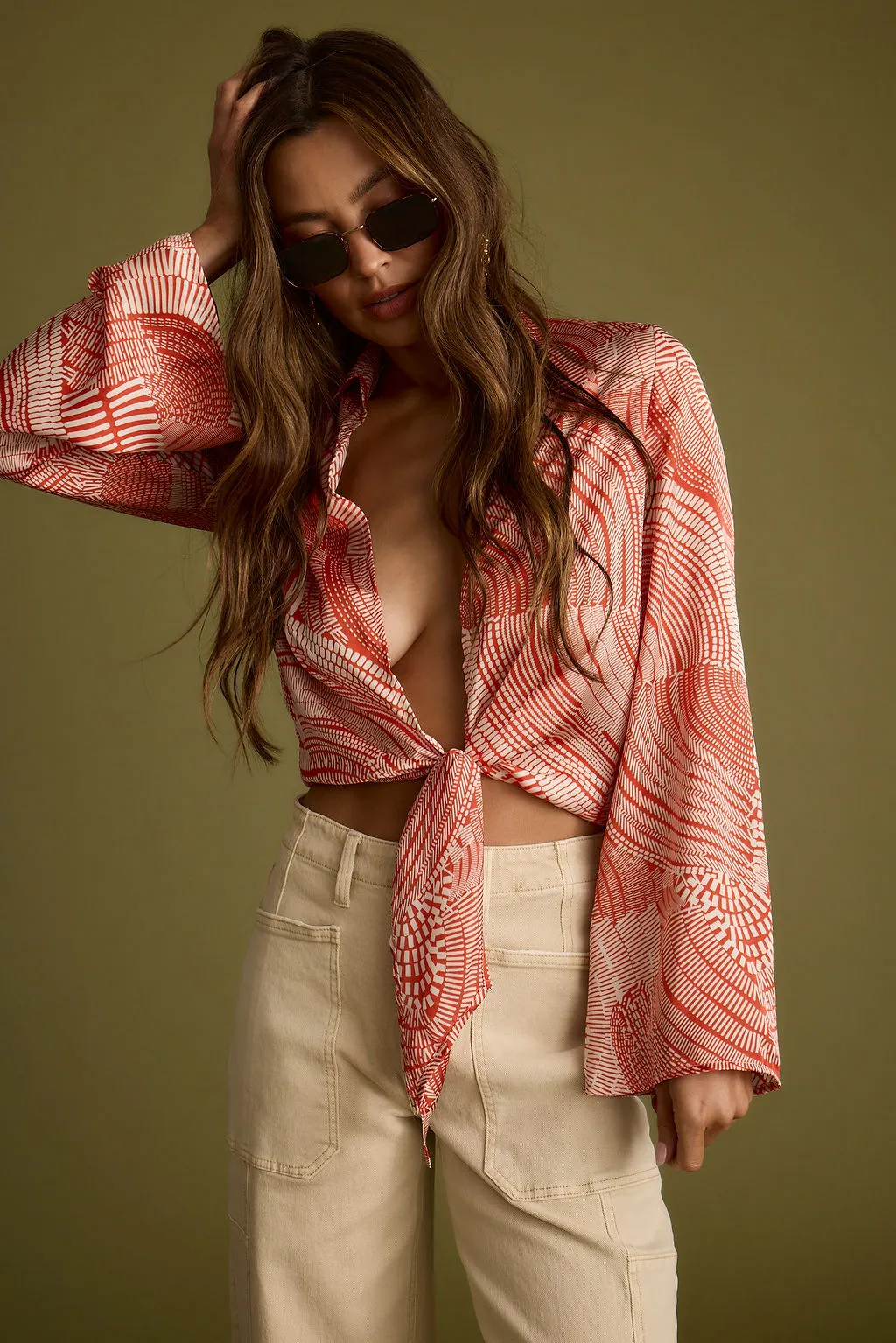 Augusta Tropical Rust Long Sleeve Tie Top scarf