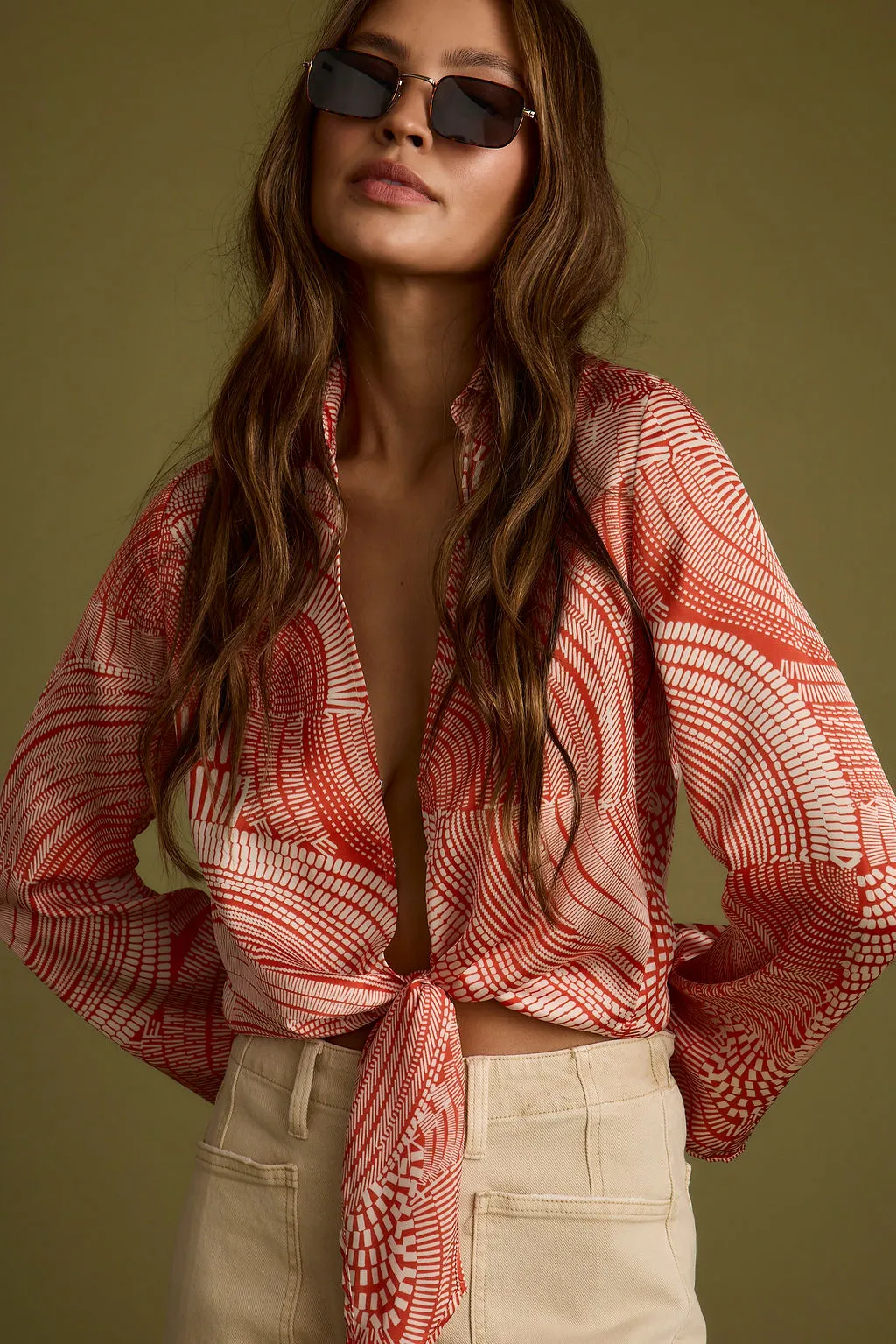Augusta Tropical Rust Long Sleeve Tie Top Dress Down