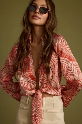Augusta Tropical Rust Long Sleeve Tie Top Dress Down